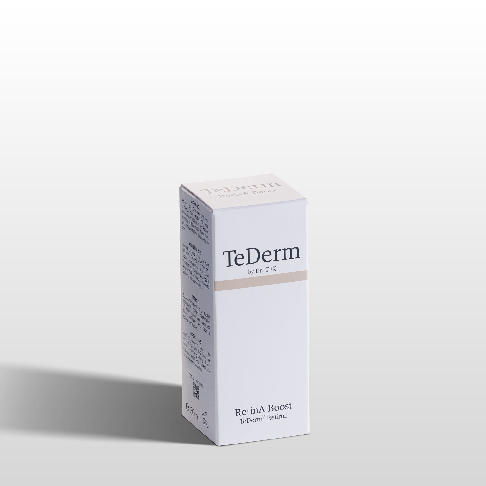 TeDerm RetinA Boost angled view – serum bottle from side packshot